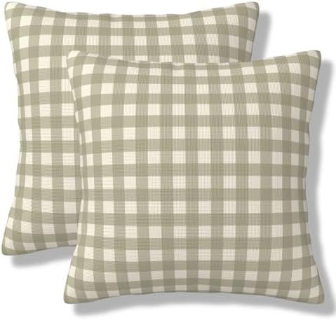 Green Buffalo Plaid Pillow Covers 18x18 Inch Pillowcase Set of 2
