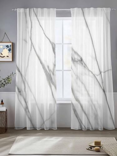 Sheer Curtains 108 Inches Long 2 Panels Set for Living Room, Marble