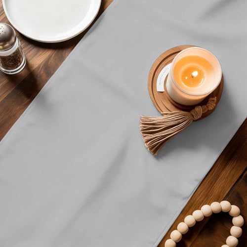 Grey Burlap Cotton Table Runner 72 Inches Long, Modern Pure Gray