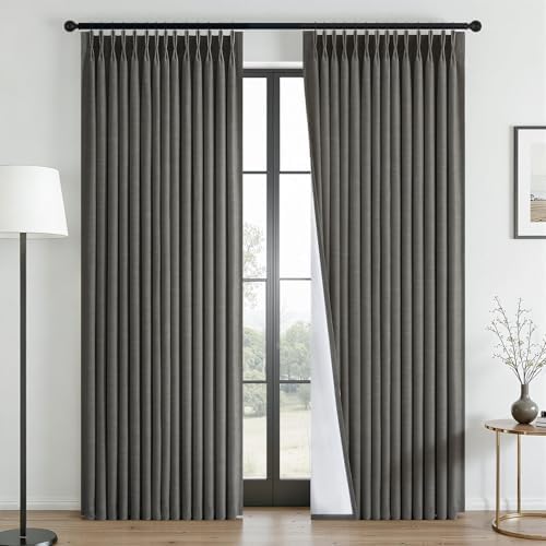 Pinch Pleated Blackout Curtains 84 Inch Long 2 Panels Set Carbon Grey