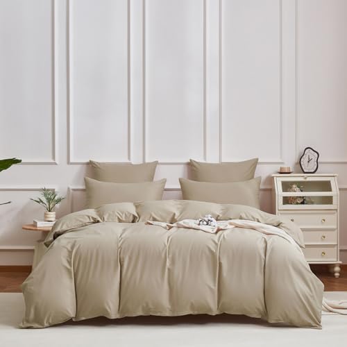 Taupe Duvet Cover Set Queen Size 100% Cotton Soft Percale Bedding
