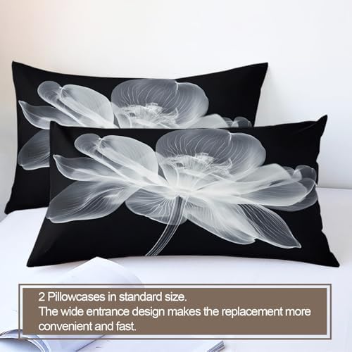 Flowers Bedding Sets Queen, Gray Floral Duvet Cover, Minimalist