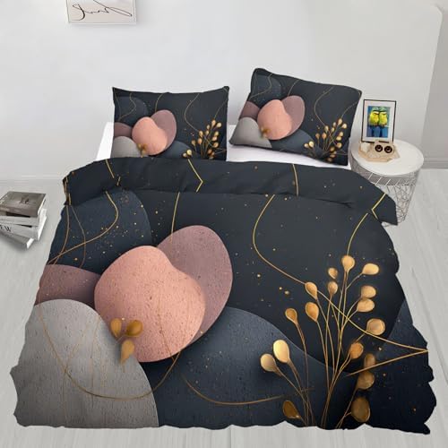 Mid Century Modern Abstract Duvet Cover King Size, Dark Gray Black