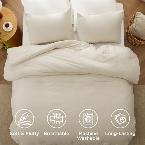 Bedsure Oversized Queen Comforter Prewashed Bedding Set 3Pcs Cream