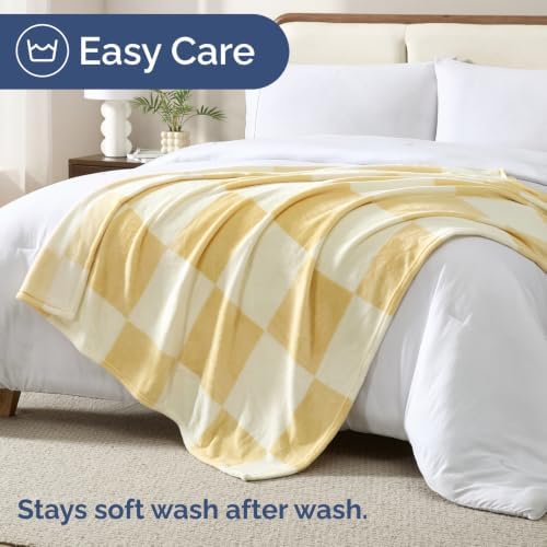 Beige Checkered Blanket King Size - Flannel Fleece Luxury King Blanket
