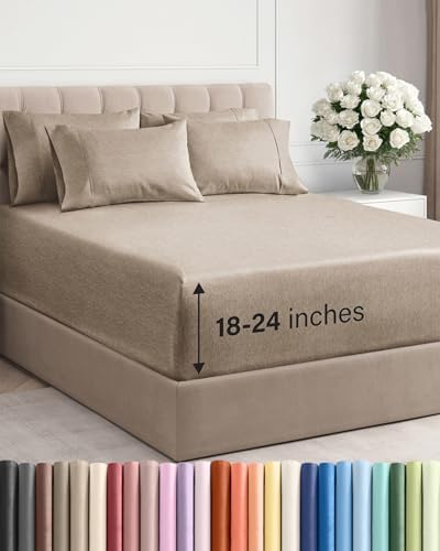 CGK Extra Deep Queen Sheet Set - 6pc Cooling Sheets - Heathered Beige