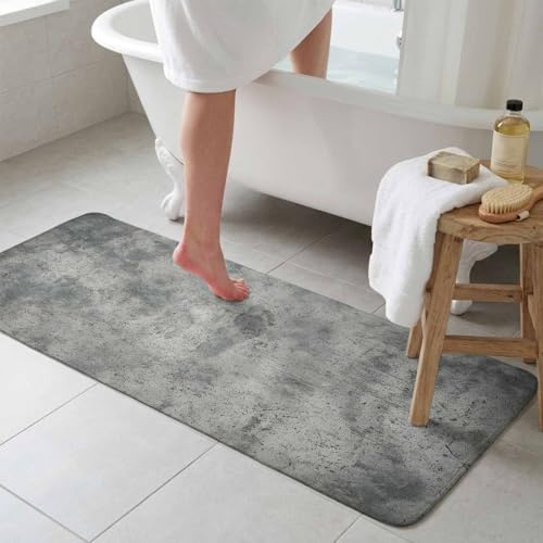 Grey Vintage Bathroom Runner Rugs Non Slip Washable Absorbent Narrow