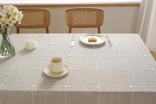 Laolitou Waterproof Tablecloth Burlap Linen with Tassel - Heavy Duty