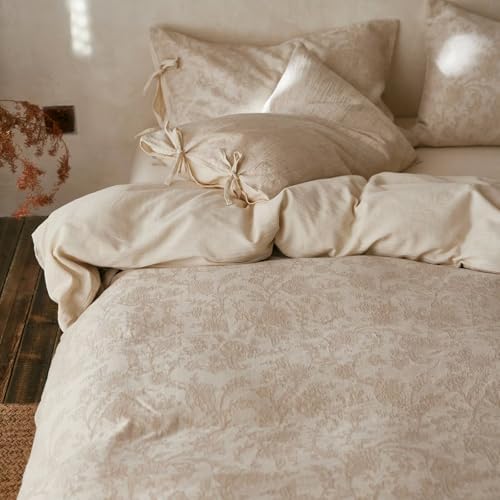 Linen Cotton Duvet Cover Queen Floral Jacquard Textured