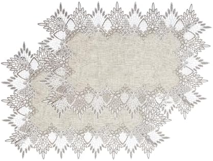 Natural Neutral Earth Tones Beige Lace Linen Table Runner 72 inches