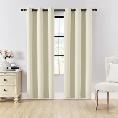 HUTO Beige Blackout Bedroom Curtains Panels 84 Inch - Energy Saving