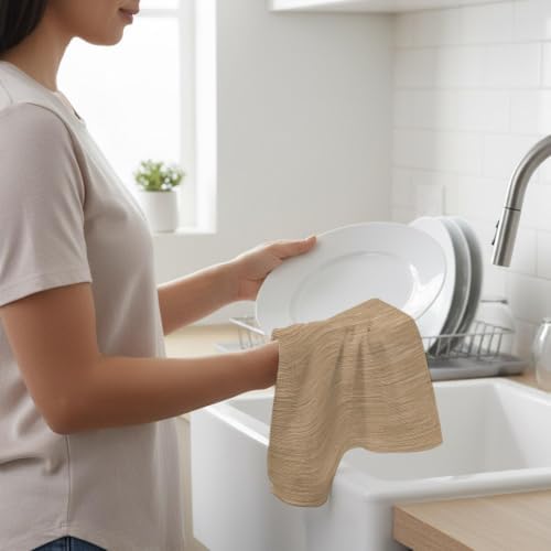 Light Khaki Kitchen Towel Rustic Minimalist Solid Color Linen Texture