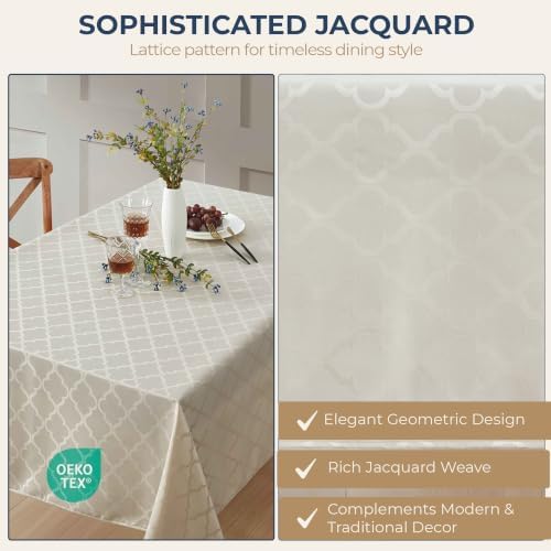 HLC.ME Modena Beige Waterproof Tablecloth, Dining Table Cover, 70"