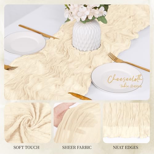 12 Pack Ivory Cheesecloth Table Runner 17x108 Inch Semi Sheer Boho