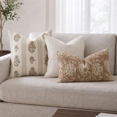 Vintage Throw Pillow Covers 20x20 Set of 2, Striped Floral Fall Pillow
