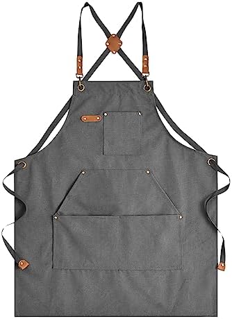 Aoomzoon Canvas Aprons for Men Women, Heavy Duty BBQ Apron with