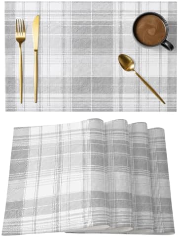 Cotton Linen Placemats for Dining Table Set of 8 Classic Buffalo Plaid