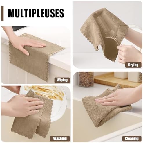 Kitinjoy 24 Pack Kitchen Cloths Dish Towels (7" x 9", Tan)