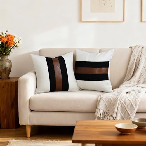 Boucle Patchwork Black Linen Throw Pillow Covers 18x18 Inch