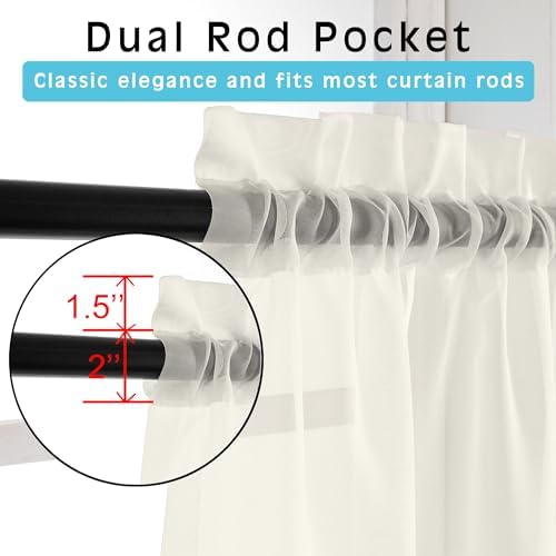 OVZME 2 Pack Ivory Sheer Curtain Panels - 120 Inches Length Light