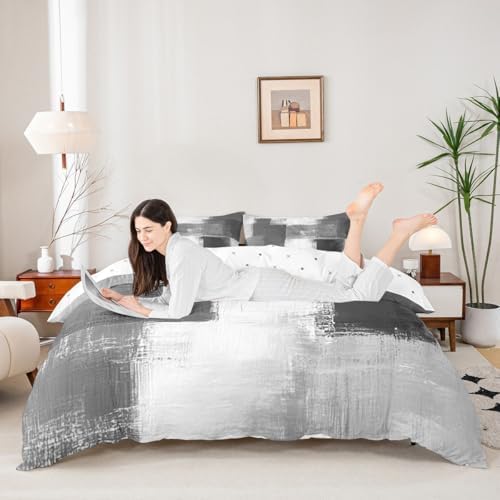 jejeloiu Grey Abstract Duvet Cover Queen Size Modern Art Bedding Set