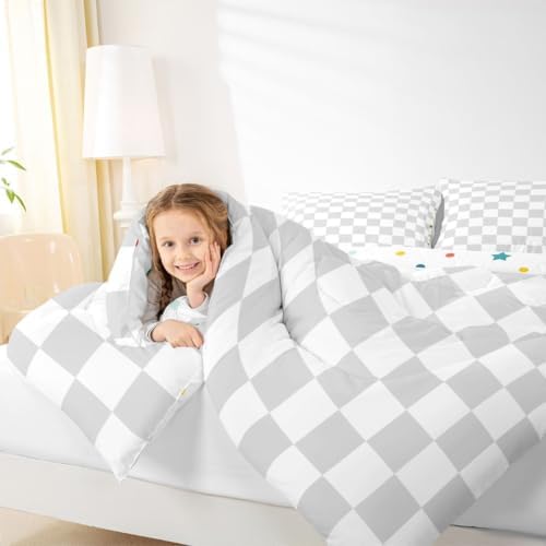 Manfei King Size Neutral Checkerboard Comforter Set with 2 Pillowcases