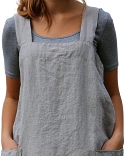 Womens Back Pinafore Apron Dress Square with Pockets Cooking Baking
