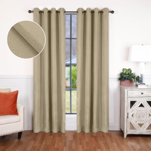 Superior Linen Textured Blackout Curtain Set of 2, Thermal Insulated