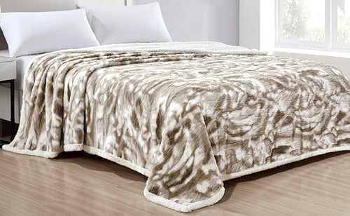 King Size Alaska Faux Fur Sherpa Blanket (102" x 90") (Taupe, King)