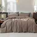 FOSSA Duvet Cover Set 100% Washed Cotton Linen Feel Queen