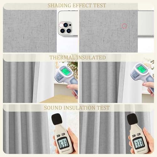 Jowels Grey Linen Grommet Blackout Curtains 63 Inches Long for Bedroom