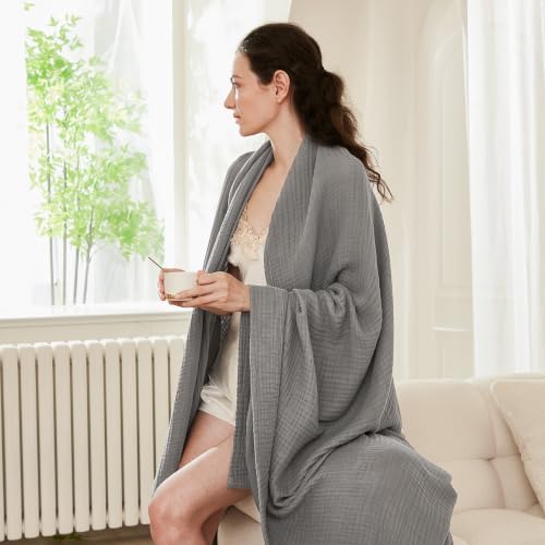 EMME Muslin Cotton Blanket Adults Coverlet,Cal King,Grey 2