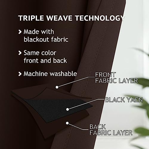 COSVIYA Grommet Blackout Room Darkening Brown Curtains 72 inch Length