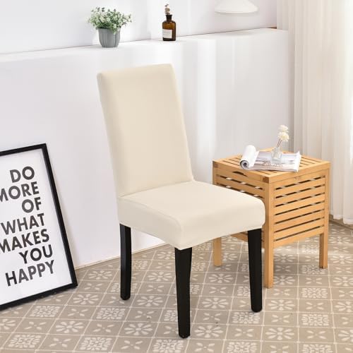 Dining Chair Covers Set of 6, Stretch Spandex Chair Slipcover, Beige