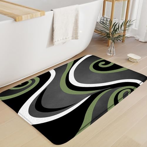 Geometric Large Long Bathroon Runner Rug,Sage Green Gray Black White