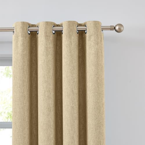 Melodiux Beige Linen Textured Room Darkening Curtains for Bedroom