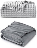 Bedsure Fleece Blanket and Cooling Cotton Waffle Blanket Queen Size