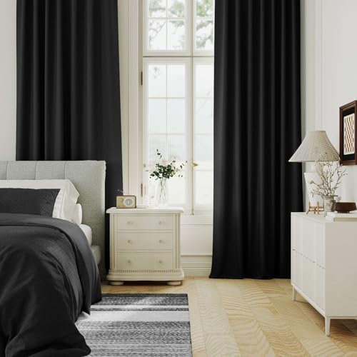 H.VERSAILTEX Black 100% Blackout Curtains 120 Inch Length 2 Panels Set