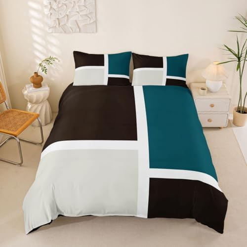 Erosebridal Teal Beige Brown Duvet Cover King Minimalist Abstract