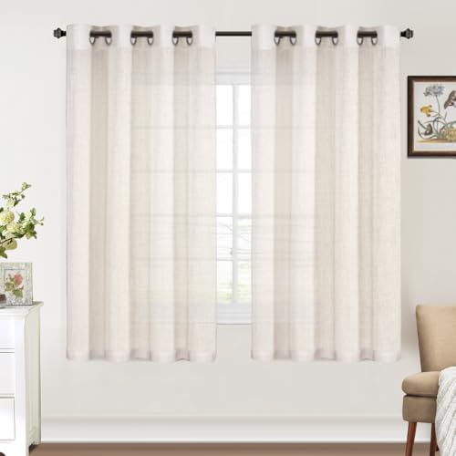 FantasDecor Linen Sheer Curtains 63 inch Length 2 Panels Set Light