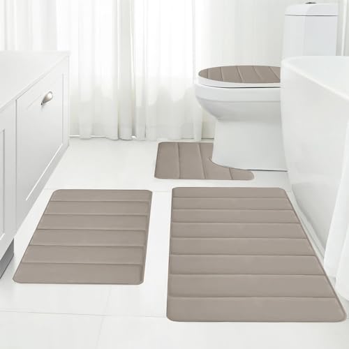 Bathroom Rug Sets 4 Piece, Non Slip Memory Foam Bathroom Rugs, Machine