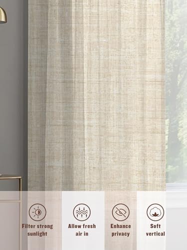 Cream Sheer Curtains for Living Room Bedroom Farmhouse Vintage Cream