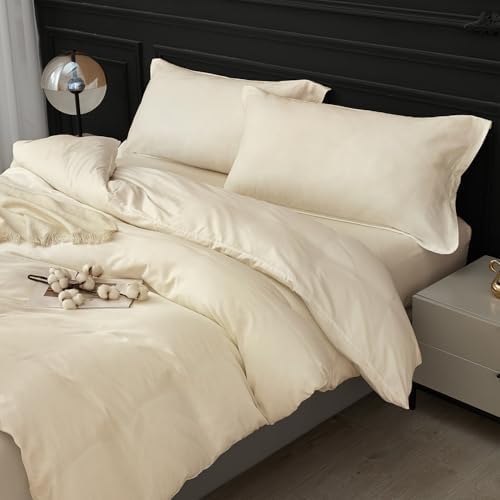 SAPHREAS 100% Washed Cotton Duvet Cover Full Size Set, Linen Like