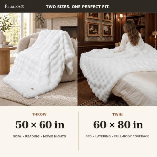 Double-Sided Ultra-Soft Faux Fur Bubble Throw Blanket,Cream