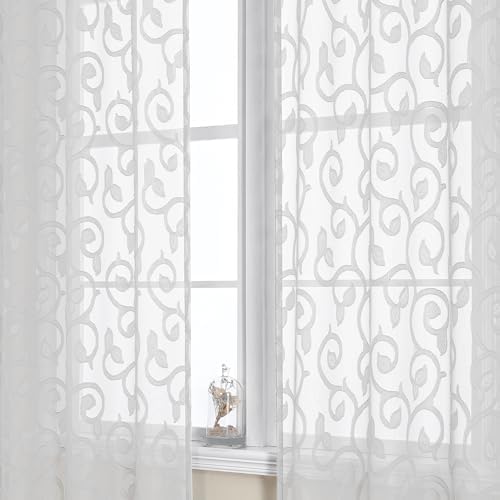 OWENIE Furman Extra Long Sheer White Curtains 96 inches Long for