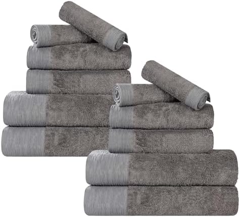 Superior Rayon from Bamboo Blend 12-Piece Towel Set, Luxury Quick Dry
