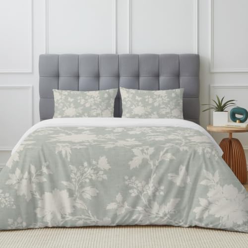 Duvet Cover Set Queen Size, Vintage Beige Flower Silhouette Comforter