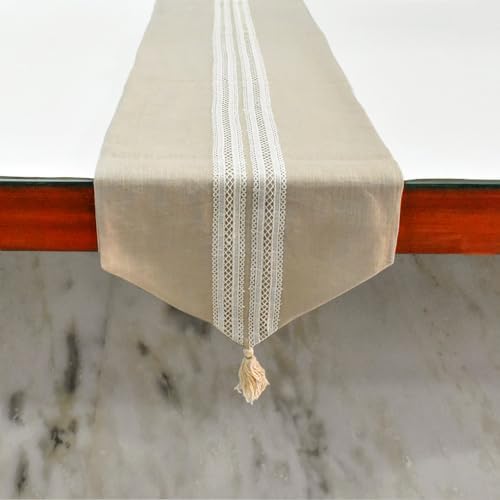 The HomeCentric Luxury Beige 4 Seater Table Runner 14 x 48 inch, Lace