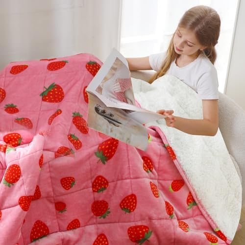 Aemicion Strawberry Pink Weighted Blanket for Girls Over 6 Years Old