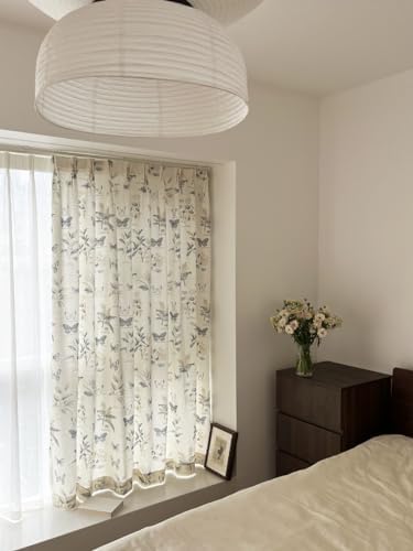 Cream White Linen Back Tab Curtains 63 Inch Length for Living Room 1
